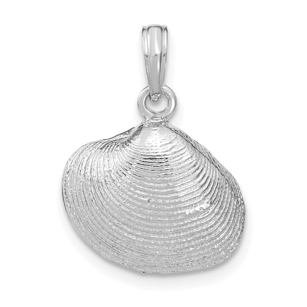 14K White Gold Sea Life Medium Clam Shell Necklace Charm Pendant